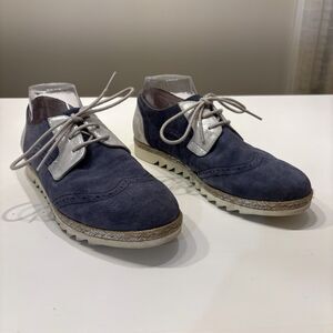 Regarde Le Ciel Women's Blue Silver Leather Suede Oxford Shoes‎ US Size 9